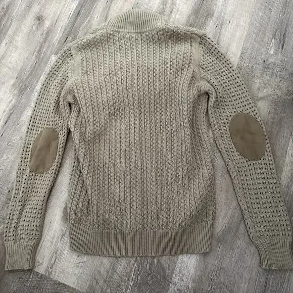 Barbour Cardigan Sweater Womens Sz 10 Taupe 100% Cotton Shawl Collar Button Up - Picture 6 of 8